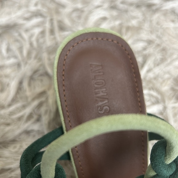 NWOB ALOHAS Grace Suede Strappy Lace Up Heeled Sandals in Green Sz 36 US 6-6.5 - Picture 11 of 14